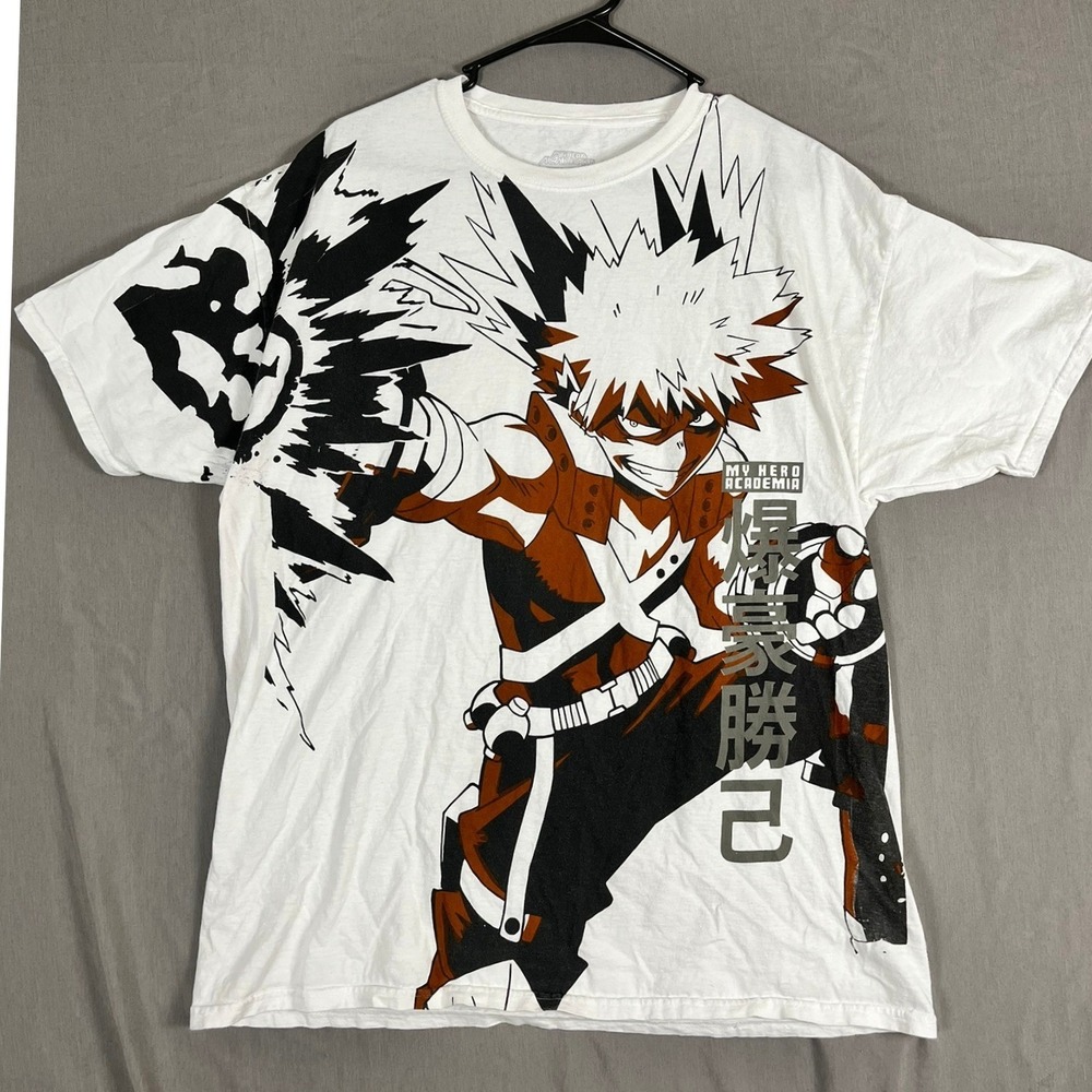 My Hero Academia T-Shirt Mens XL Katsuki Bakugo White Graphic Tee EUC